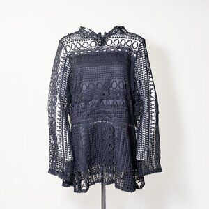 Boohoo Crochet Black Summer Boho Peplum Top